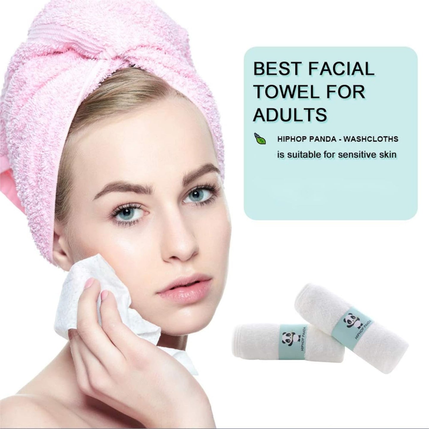 HIPHOP PANDA Baby Washcloths, Rayon Made from Bamboo - 2 Layer Ultra Soft Absorbent Newborn Bath Face Towel - Reusable Baby Wipes for Delicate Skin - Blue, 30 Pack