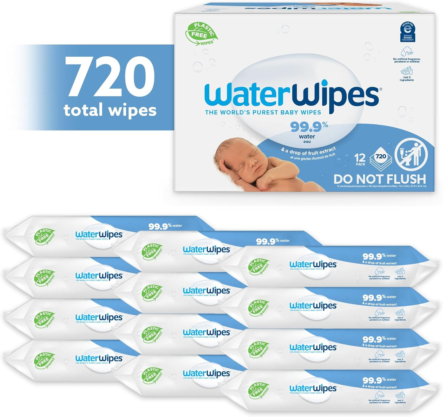 WaterWipes Sensitive+ Newborn & Baby Wipes, 3-In-1 Cleans, Cares, Protects, 99.9% Water, Unscented