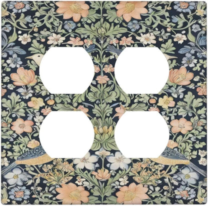 Decorative Outlet Covers Rustic Morris Birds Green Leaf Flower 2 Gang Wall Plate Cover Double Duplex Receptacle Two Switch Light Switch Cover Plate Jumbo Dual Faceplate for Home Decor