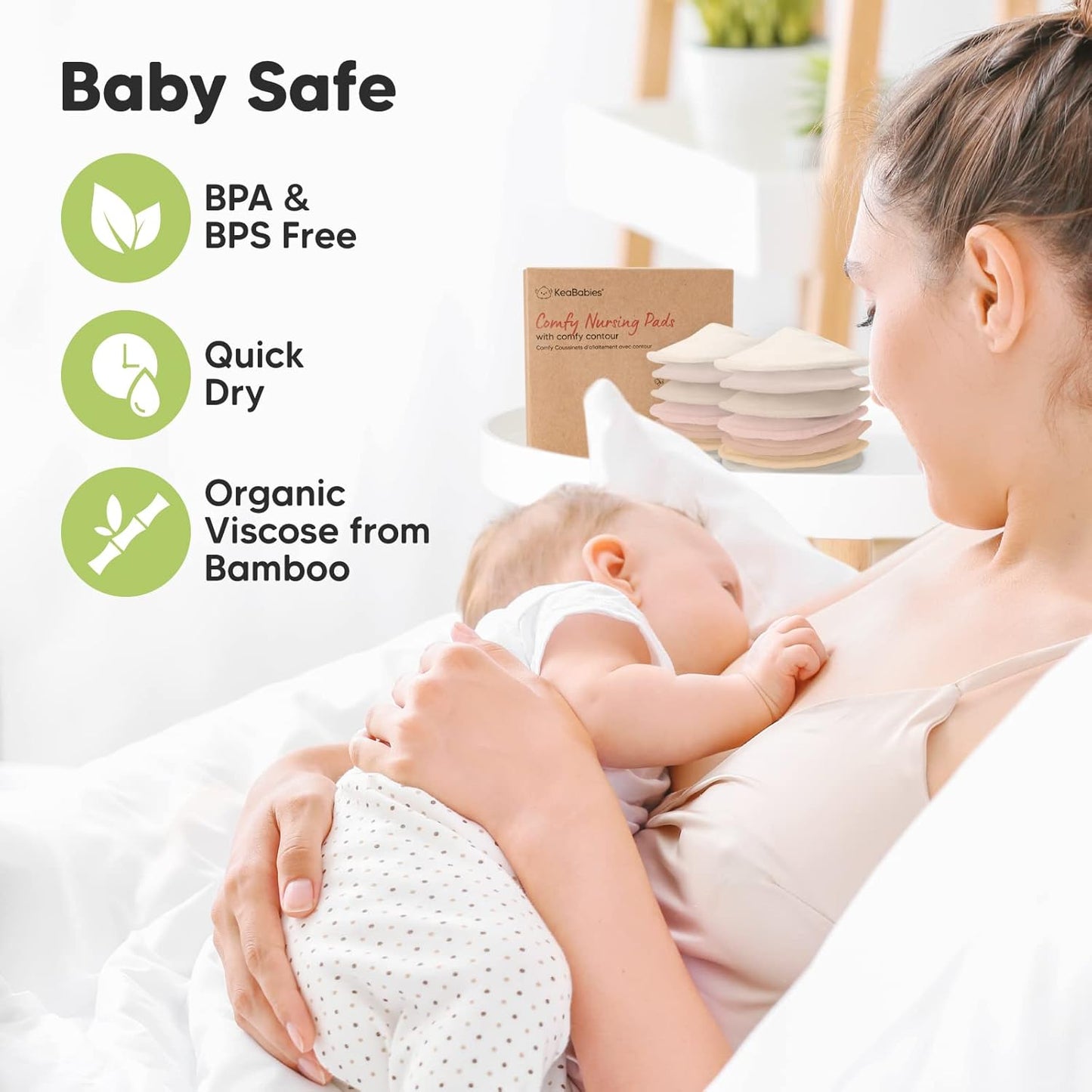Organic Nursing Pads - 14 Washable Viscose Derived from Bamboo Breastfeeding Pads, Wash Bag