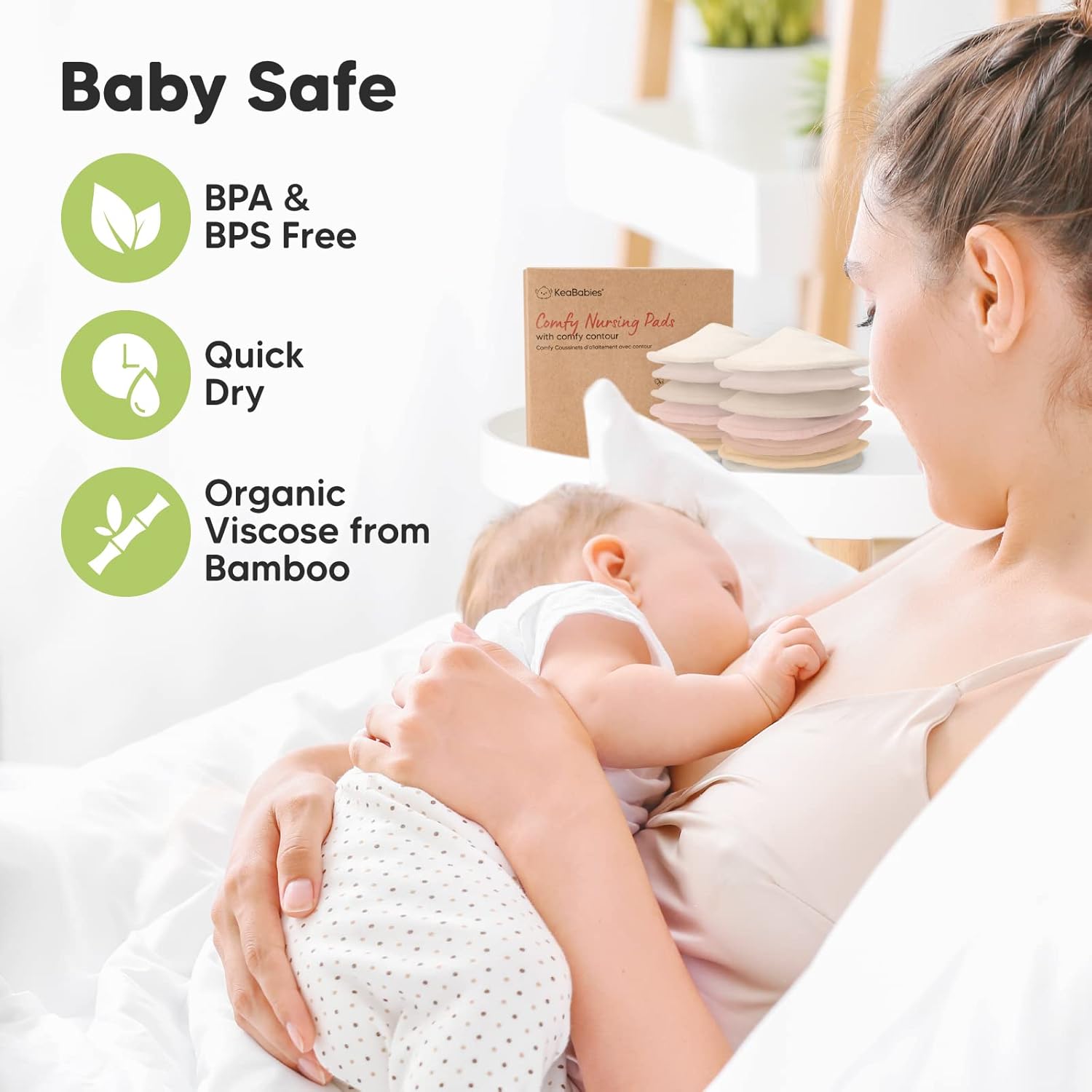 Organic Nursing Pads - 14 Washable Viscose Derived from Bamboo Breastfeeding Pads, Wash Bag