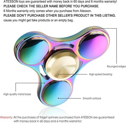 ATESSON Fidget Spinner Toy Durable Stainless Steel Bearing High Speed Spins Precision Metal Hand