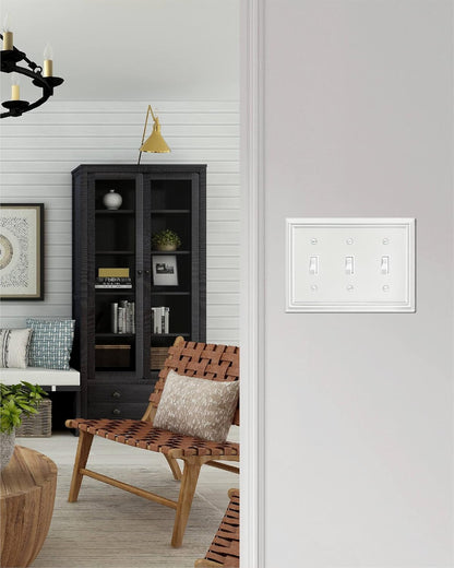 Triple Toggle Switch Wall Plate, Metal Light Switch Cover, Off White Finish, Midsize