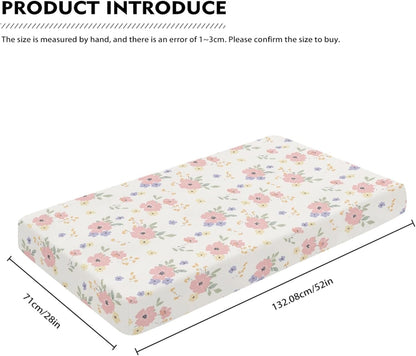 Dreamy Floral Print Fitted Crib Sheet Flower Baby Crib Sheet Fit Standard Crib and Toddler Mattress,Crib Mattress Sheets for Boys Girls 28"x52"