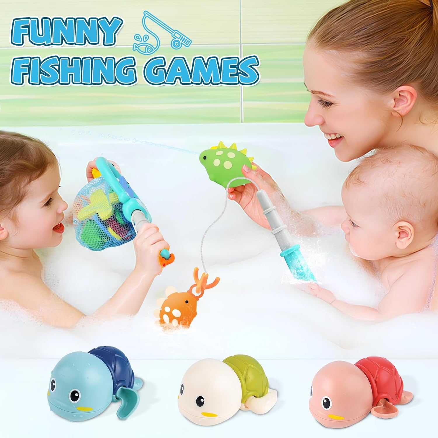 Baby Bath Toys for Toddlers 1-3, Kid Bathtub Toy with 36 Foam Bath Letter & Number, Fishing Games
