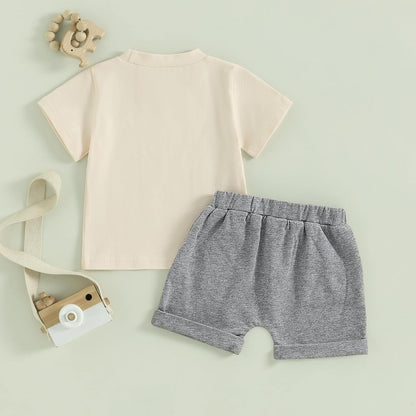 fhutpw Baby Toddler Boy Clothes Summer Outfits 6 12 18 24 Months Patchwork Short Sleeve T Shirt & Shorts Sets with Pockets