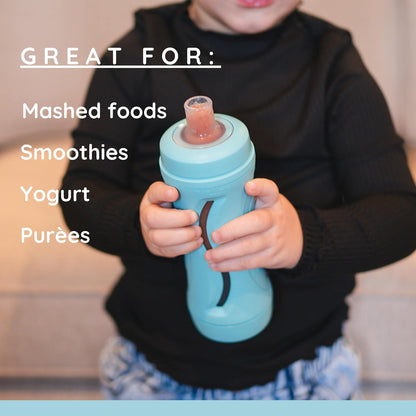 Subo Baby Food Bottle | No Mess Baby Toddler Self Feeder | Squeeze Free Design for Purees, Smoothies, Yogurt, Oatmeal, or Thickened Liquids | Reusable Silicone Washable Cup (Aqua)
