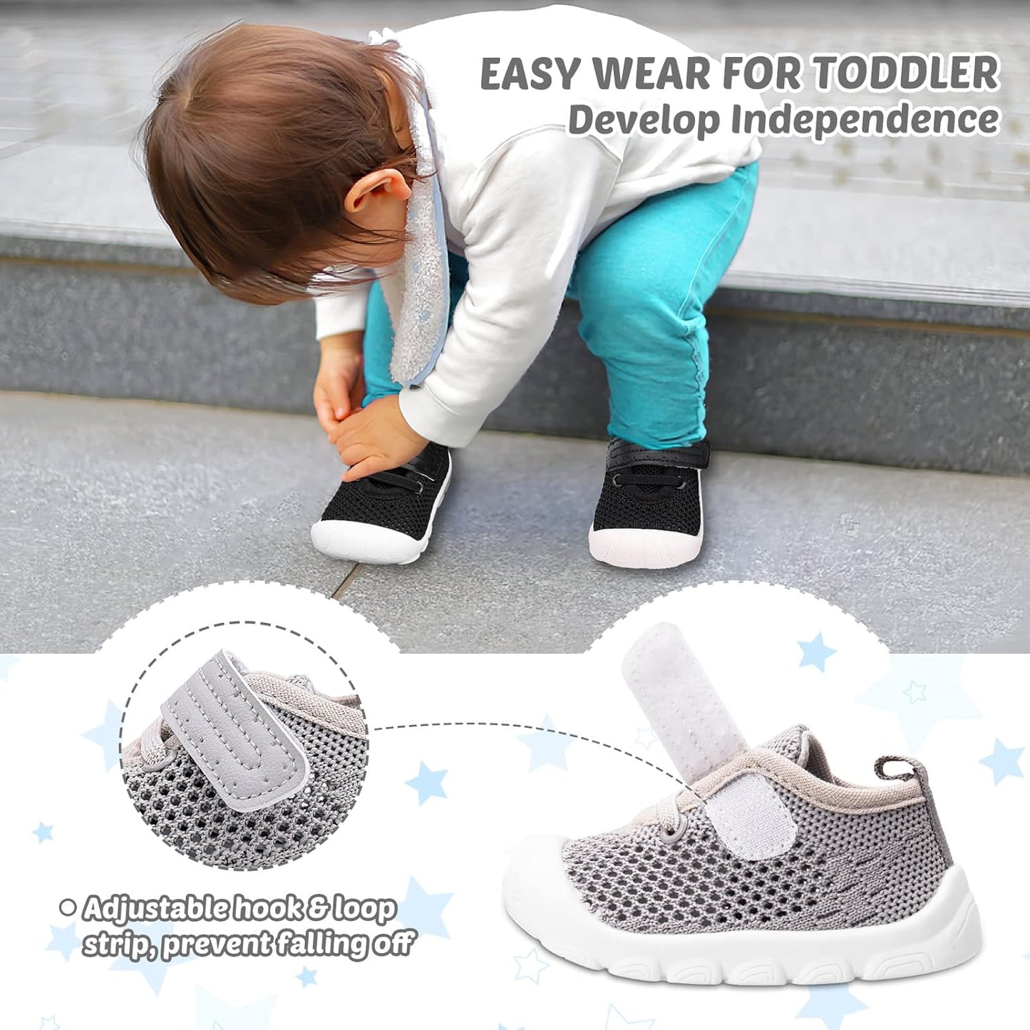 Baby Walking Shoes Toddler Girl Boy Soft Sole Breathable Mesh Slip on Summer Wide Shoes Infant Flexible Lightweight Non-Slip Safer Causal Tennis Shoes Toddler First Walkers Shoes Rubber Soles Outdoor