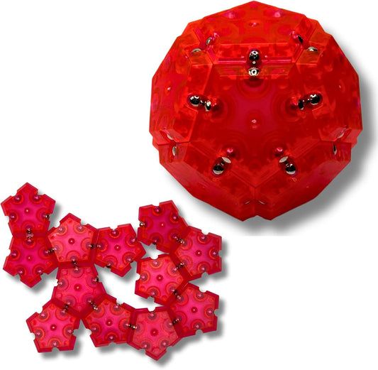 Four Brothers Geode Magnetic Fidget Sphere Set | Mesmerizing 12-Piece Pentagon Design in Red | Fun Desk Gadgets and Quiet ADHD Toys Idea!