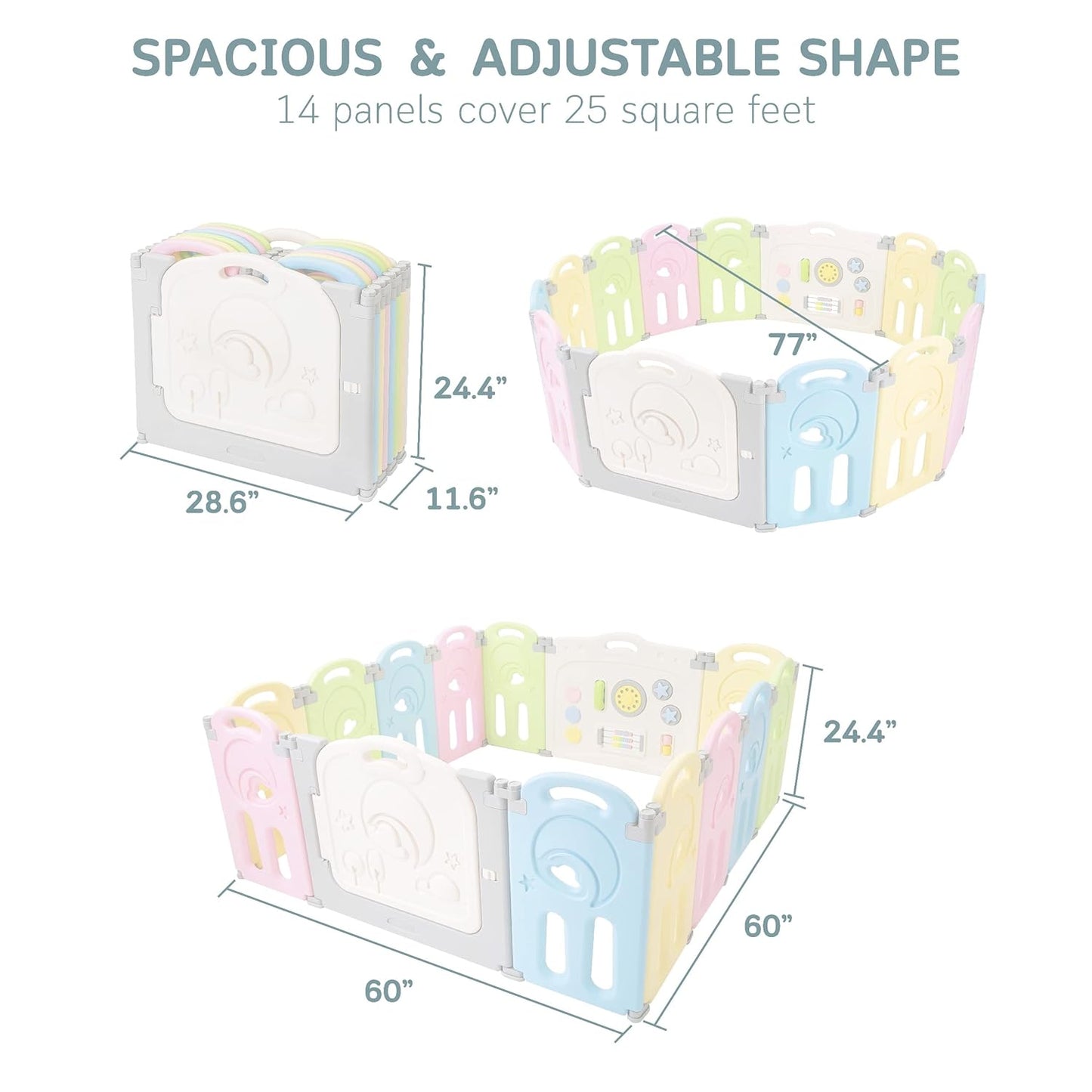Fortella Cloud Castle Foldable Playpen, Baby Safety Play Yard with Whiteboard and Activity Wall