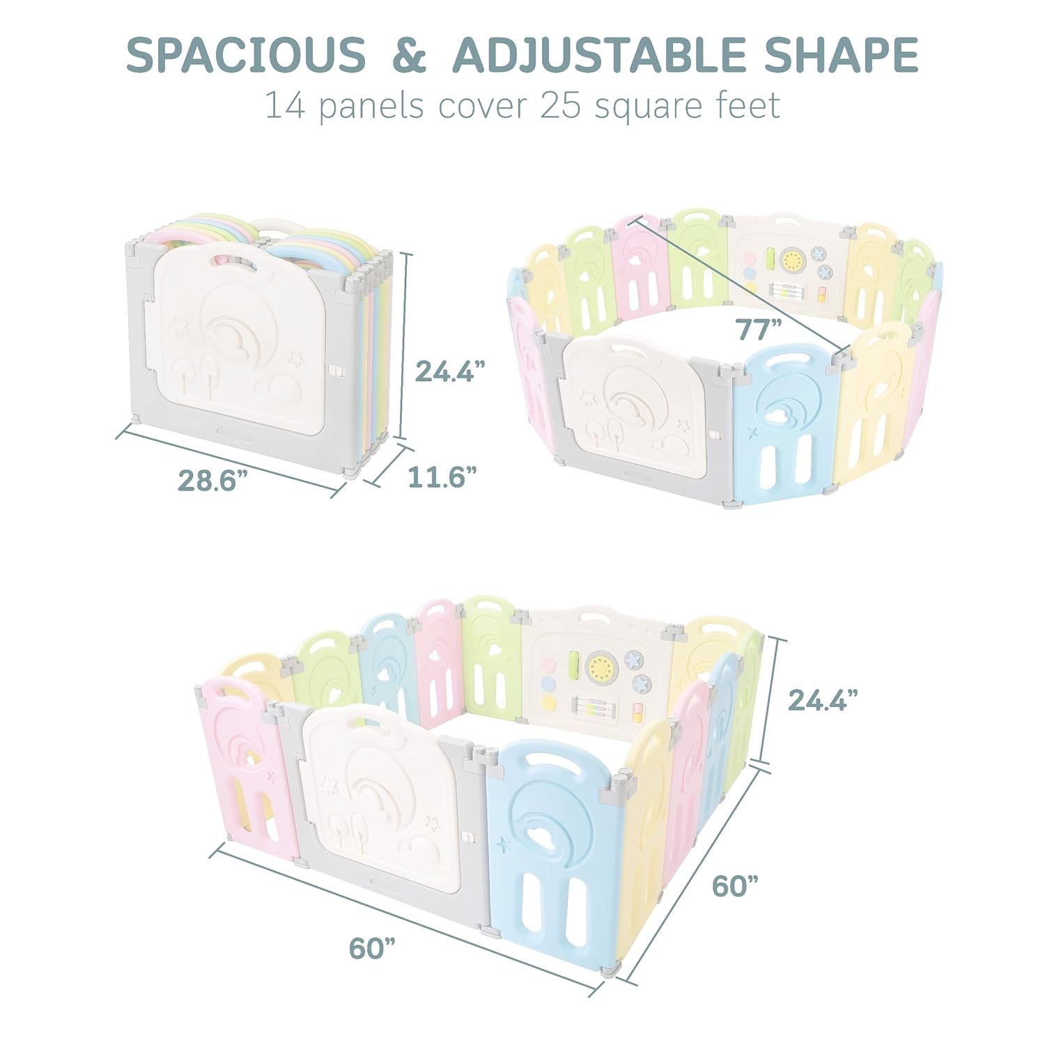 Fortella Cloud Castle Foldable Playpen, Baby Safety Play Yard with Whiteboard and Activity Wall