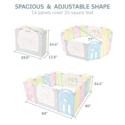 Fortella Cloud Castle Foldable Playpen, Baby Safety Play Yard with Whiteboard and Activity Wall