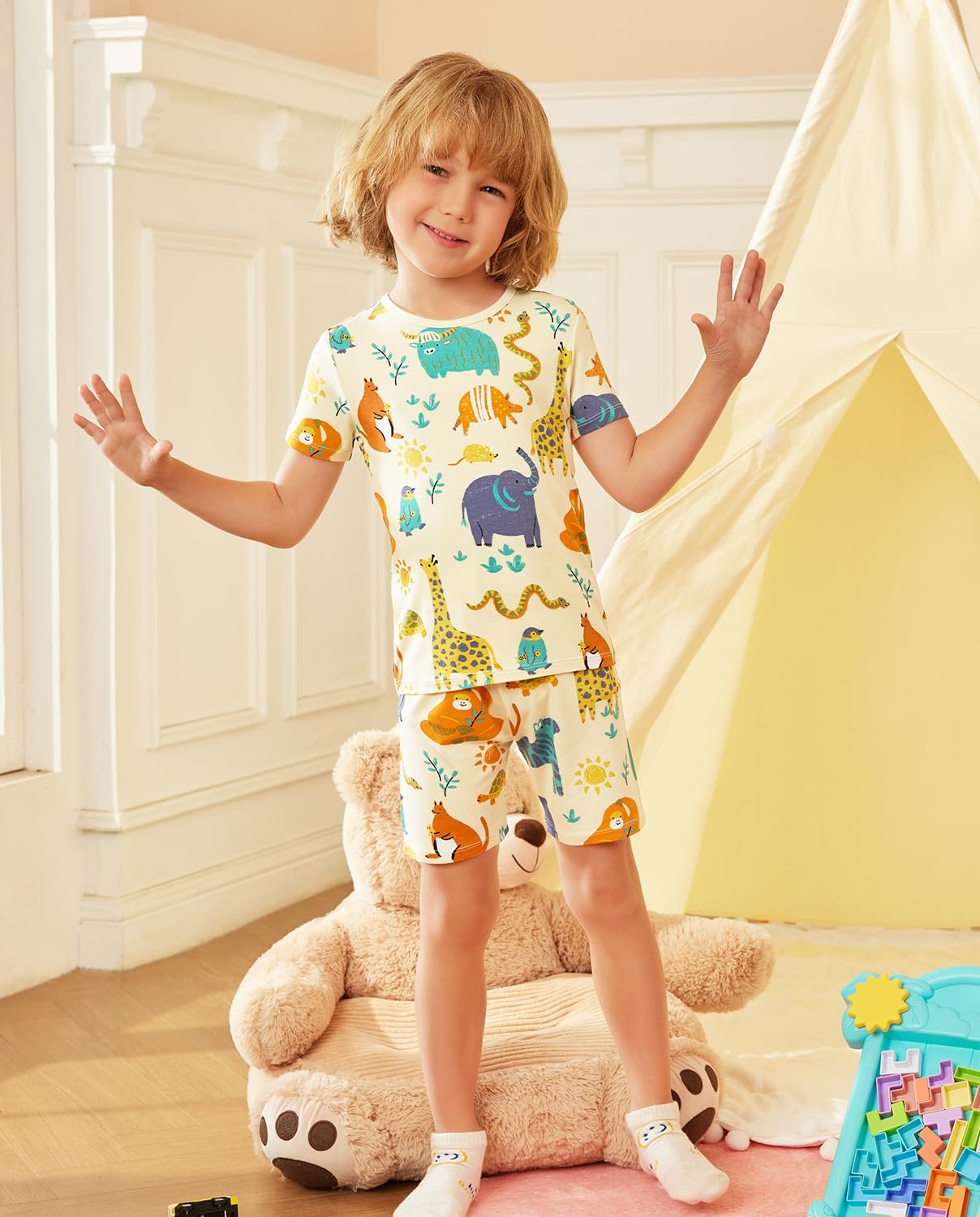 Bamboo Viscose Toddler Animal Pajamas Boys Girls Kids Cool Short Summer 12M-8Y Snug fit Pjs Set 2pcs