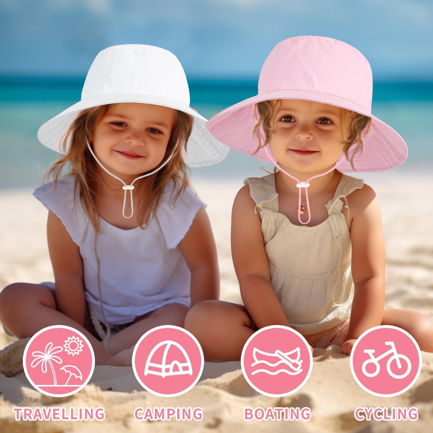 Baby Sun Hat Kids Summer UPF 50+ Toddler Bucket Hat Wide Brim Adjustable Beach Hats for Boys Girls Age 0-6 Years