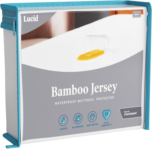 LUCID Premium Rayon from Bamboo Jersey Mattress Protector | Twin XL Size Waterproof Mattress Protector | Ultra Soft, Fitted Sheet Style, White