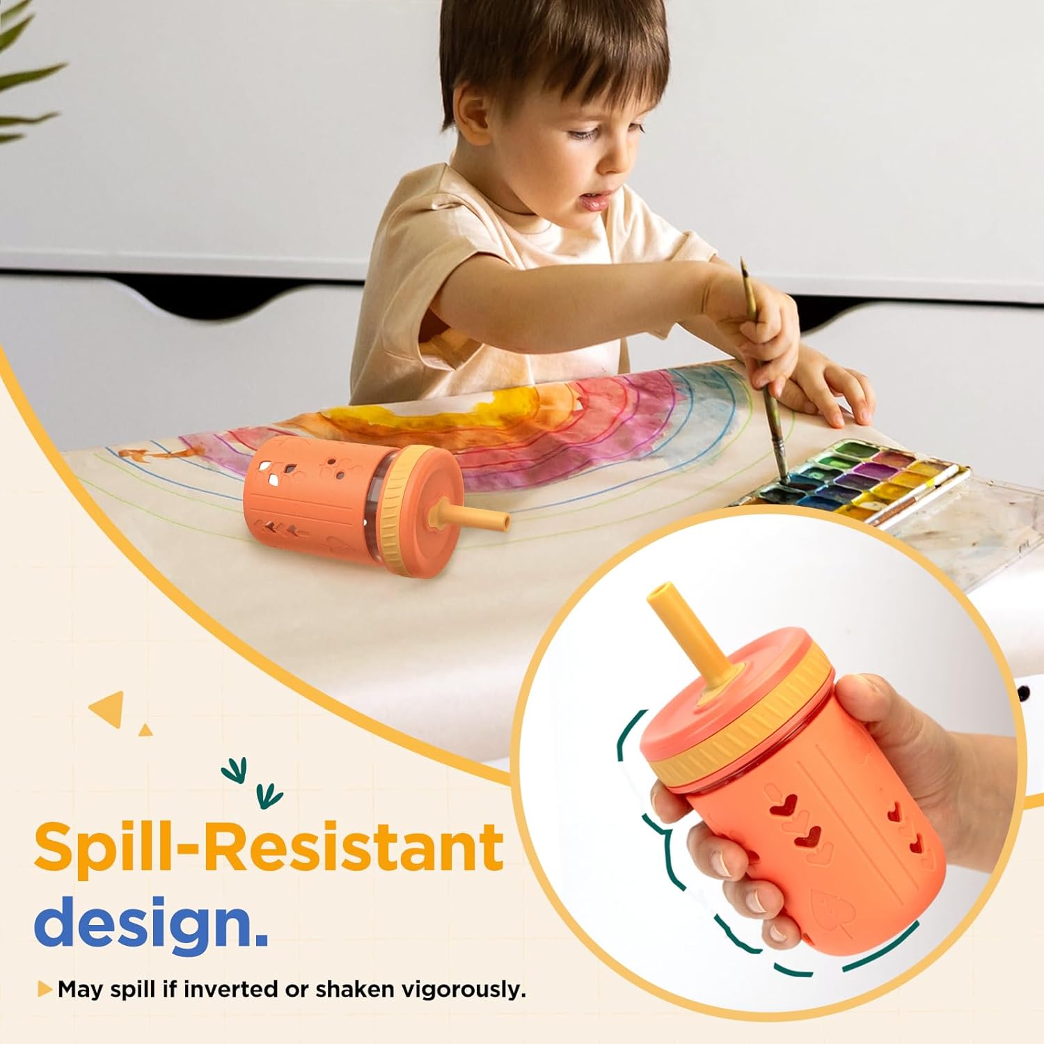 Tronco 8 oz Glass Sippy Cup for Toddlers, Kids Mason Jar Smoothie Cup with Silicone Sleeves & Spill