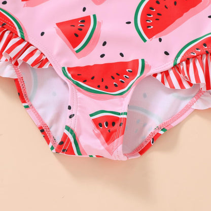 Tiny Cutey Toddler Girl Swimsuit Ruffled Stripe Sleeveless Swimwear One-Piece Baby Girl Bathing Suits