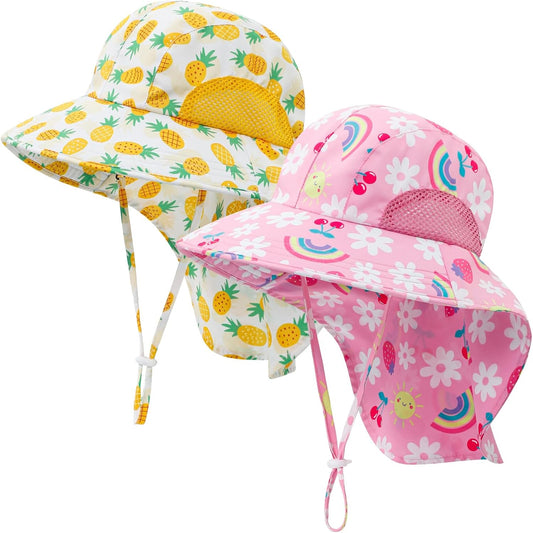 Baby Sun Hat UPF 50+ Mesh Liner Toddler Bucket Hats with Wide Brim Neck Flap for Outdoor Beach Swim
