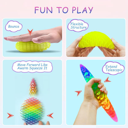 3 Packs Fidget Worm Toy, Desk Fidgets for Adults, 3D Printing Elastic Worm Shaped Ornament Pocket Squeeze Toys, Fidget Sensory Toys for Kids, Relieves Stress Anxiety Finger Toys for Adults Children
