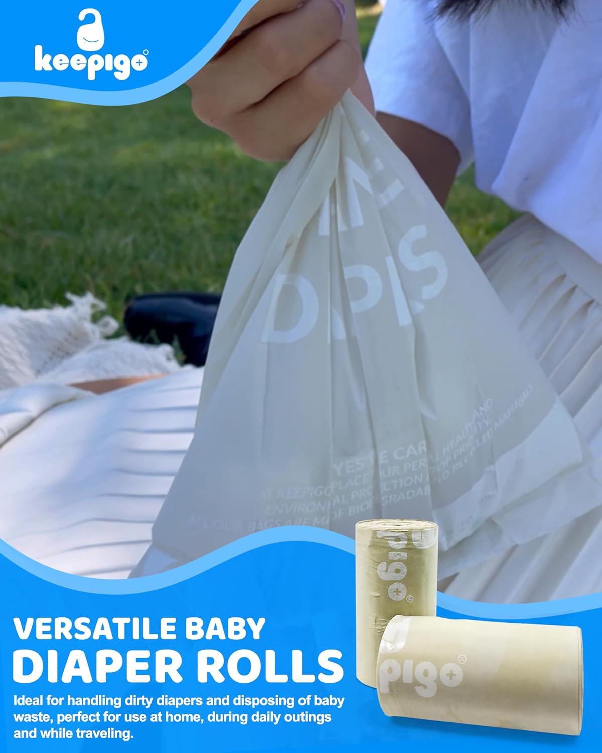 Compostable Disposable Diaper Bags Refills | 6 Rolls, 72 Leak-Proof, XL Biodegradable Baby Poop Bags | Eco-Friendly Diaper Trash Bags for Home, Travel, Pet Waste | Odor-Free,