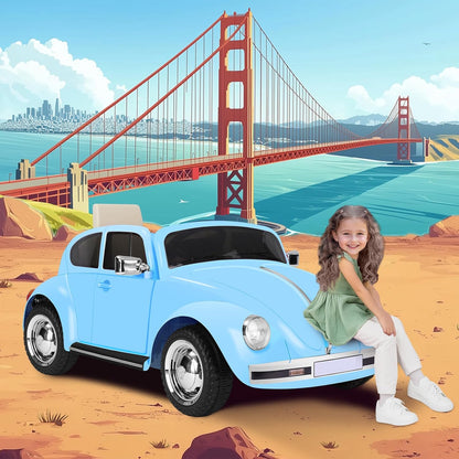12V Kids Electric Car, Power Wheels with Remote Control, Ride on Car Toys with LED Light, 3 Speeds, Music, Blue