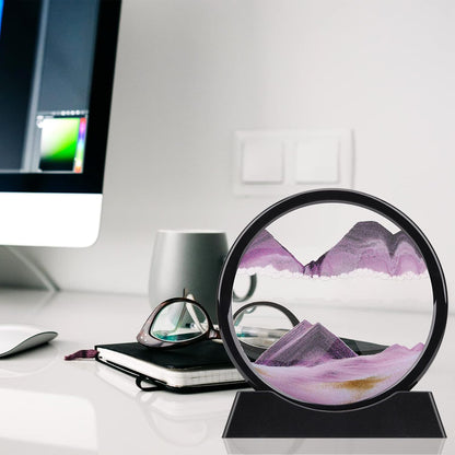 QLKUNLA Moving Sand Art Picture Liquid Motion 3D Deep Sea Sandscape in Motion Display Flowing Sand Frame Relaxing Desktop Home Office Work Decor Art Toys (7 inch, Purple)