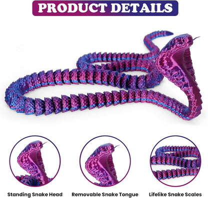 3D Printed Snake 3D Printed Animals 26in Printed Cobra Fidget Toys for Adults 3D Printed Articulated Cobra Flexiable Crystal Snake Toys for Home Office Decor
