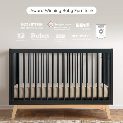 dadada Baby Soho 3-in-1 Convertible Wooden Crib to Toddler Bed - Made in Italy, GREENGUARD Gold Certified, Baby-Safe Finish, Sustainable Beech Wood, Modern Design, 3 Adjustable Heights (Black/Natural)