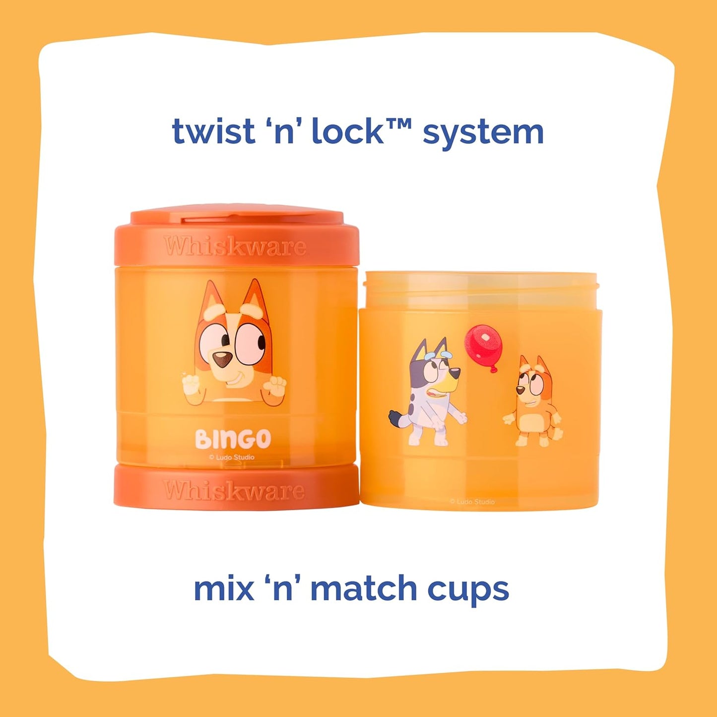 Whiskware Bluey Stackable Snack Containers for Kids and Toddlers, 3 Stackable Snack Cups for School