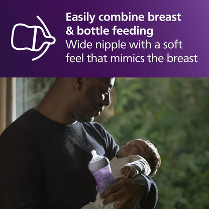 Philips Avent Natural Baby Bottles with Natural Response Nipples (Medium Flow, Flow 3), 9oz