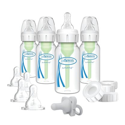 Dr. Brown's Anti-Colic Breast to Bottle Feeding Set with Slow Flow Nipples, Travel Caps, and