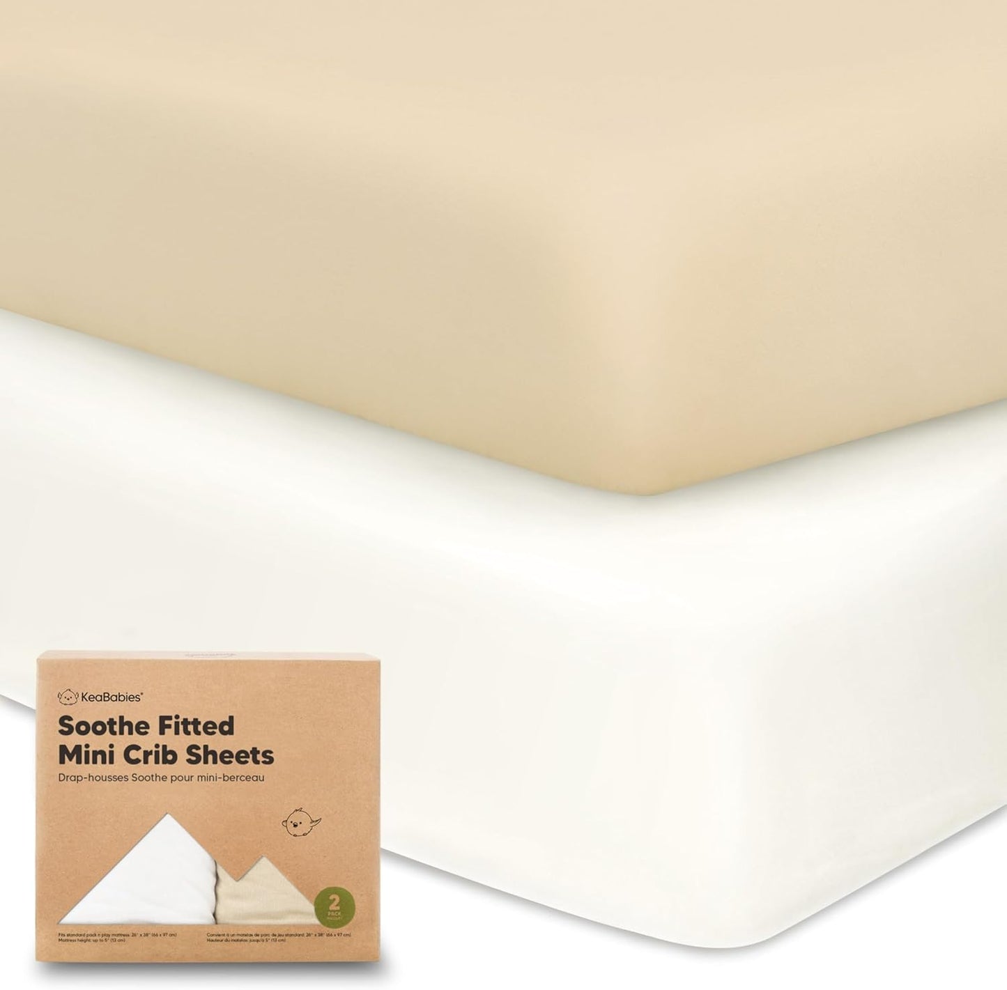 2-Pack Mini Crib Sheets Fitted - 38x26 Pack N Play Sheets for Pack and Play Mattress, Organic