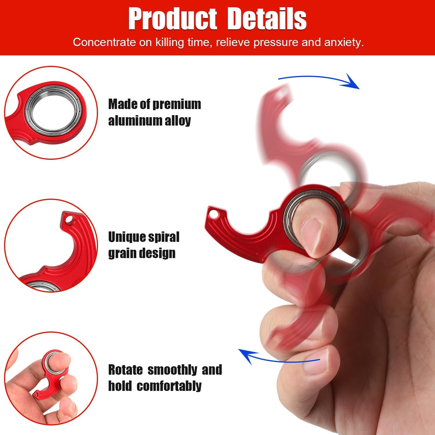 2pcs Key Chain Spinner Fidget Toy, Portable Finger Spinning Keychain with 2pcs Key Ring Funny Key