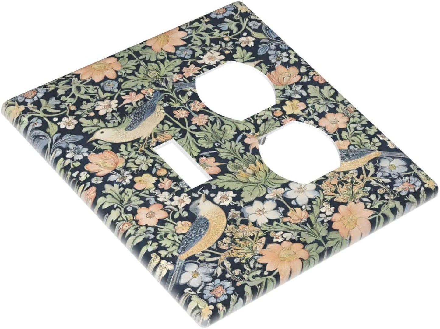 Decorative Outlet Covers Rustic Morris Birds Green Leaf Flower 2 Gang Wall Plate Cover Single Toggle Duplex Combo Two Switch Light Switch Cover Plate Jumbo Dual GFCI Faceplate