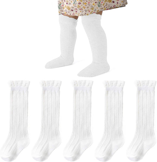 Zando Baby Knee High Socks - Infant to Toddler, Cotton Ruffle Socks, Warm Girls & Boys Long Stockings, 3-6 Pairs