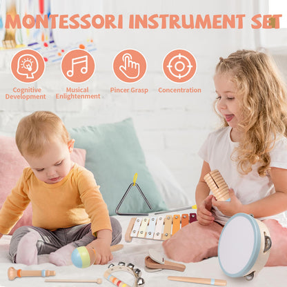 YHHYTOY Montessori Toys Wooden Baby Musical Instruments Set for Toddlers