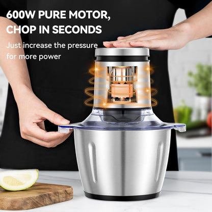LINKChef Food Chopper, 8 Cup Food Processor Mini Electric, 2L 600W Meat Grinder with 4 Bi-Level