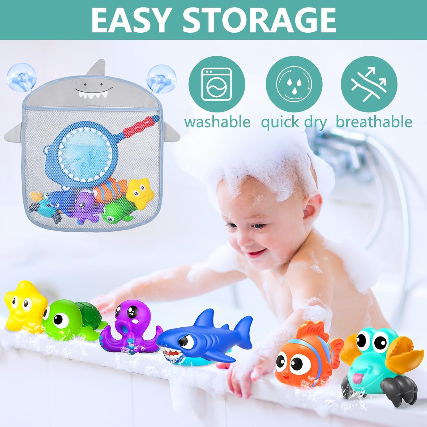 No Hole Mold Free Baby Bath Toys for Kids Ages 1-3,Water Toys for Babies and Toddlers,Ocean Animal
