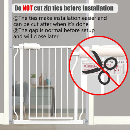 Auto Close Baby & Dog Gate 34-38.5 Inch, Tension Safety Gate Indoor, White Metal, Walk-Through Child Gate for Kids & Pets