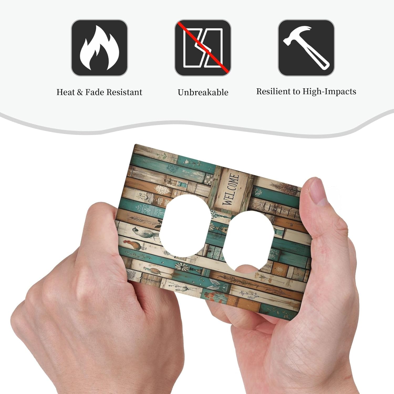 Outlet Covers Vintage Wood Brown Turquoise Splicing 1 Gang Duplex Light Switch Cover Decorative
