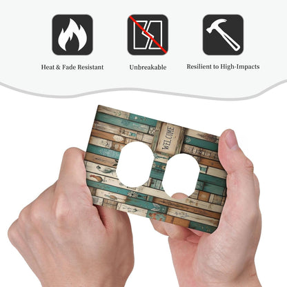 Outlet Covers Vintage Wood Brown Turquoise Splicing 1 Gang Duplex Light Switch Cover Decorative
