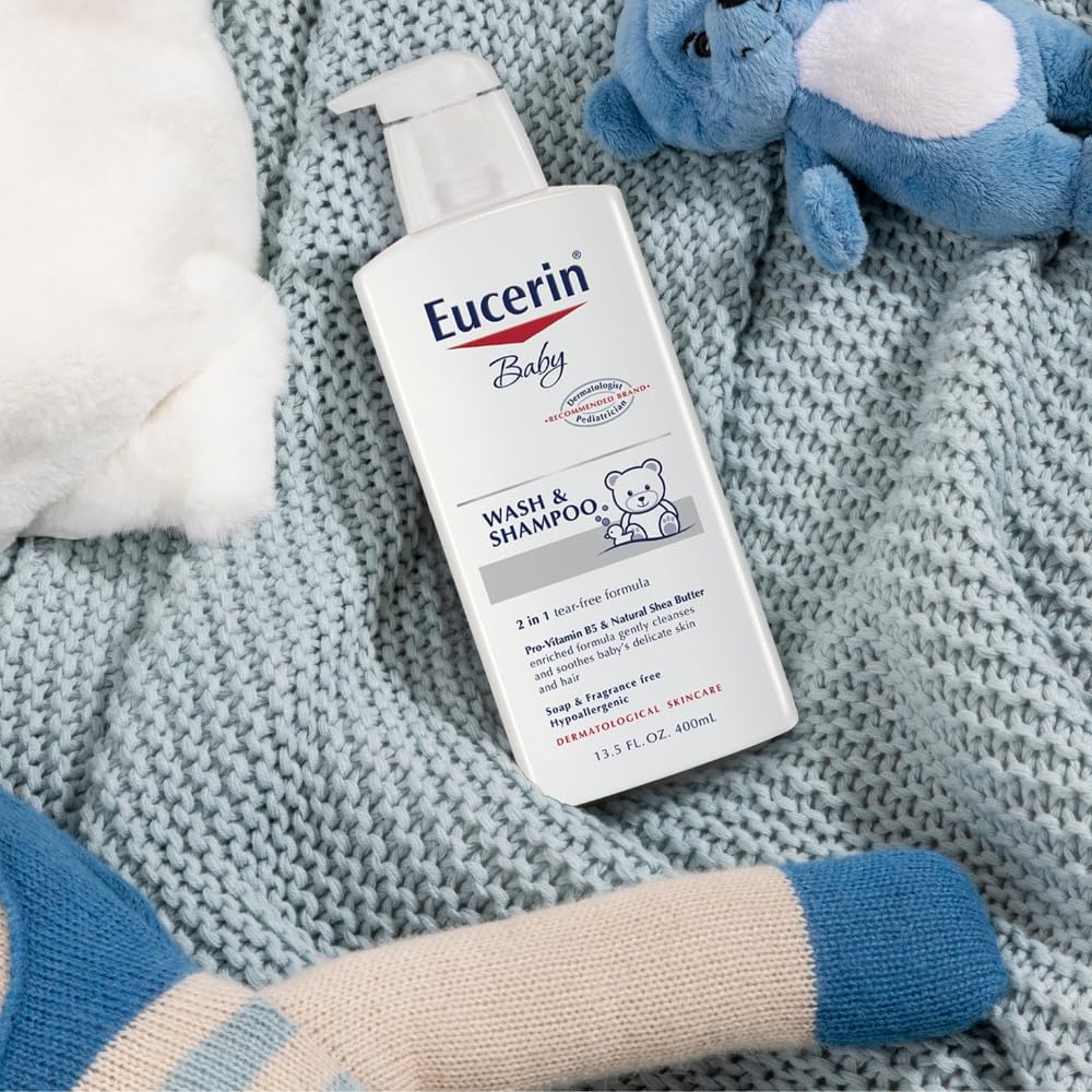 Eucerin Baby Unscented Baby Shampoo and Body Wash, Tear Free Shampoo and Wash, 13.5 Fl Oz Pump