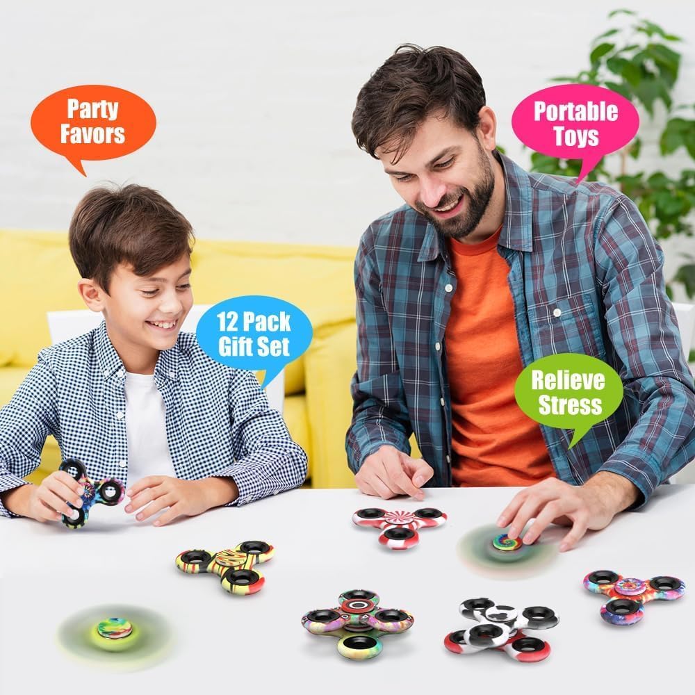 12 Pack Fidget Spinner Toy Bulk for Kids Adults, Metal Tri-Spinner Fidget Set, Hand Spinner for