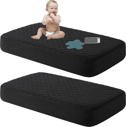 NTBAY 2 Pack Waterproof Crib Mattress Protector, Quilted 28"x52" Toddler Fitted Sheet - Machine