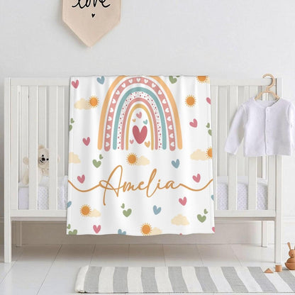 Personalized Baby Blankets for Girls Women Custom Boho Style Baby Blanket with Rainbow Personalized
