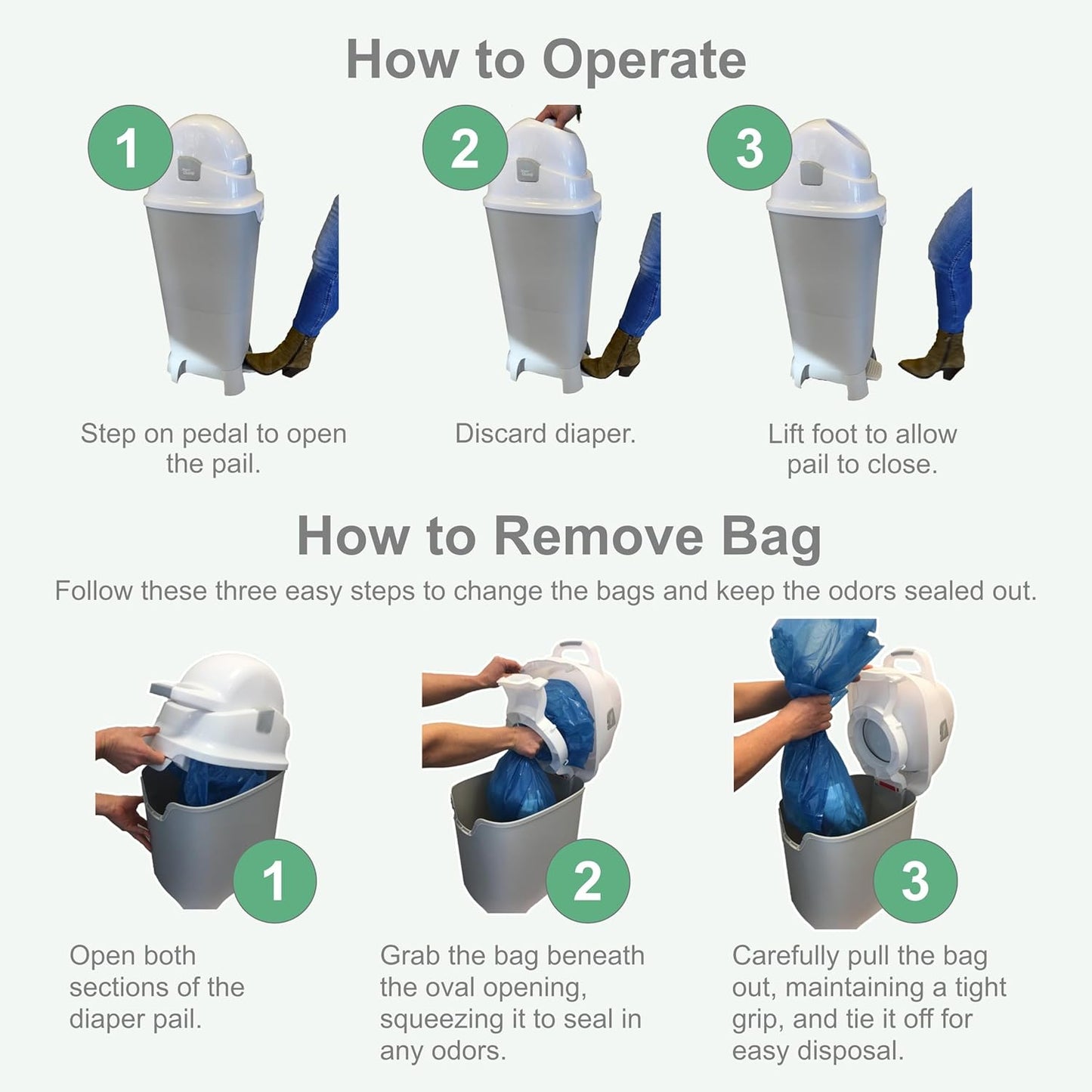 Foundations Hands Free Tall Diaper Pail with Airtight Lid - Durable & Odorless Diaper Disposal, Large Capacity, Holds up to 60 Newborn Diapers, Refill with Any Bags - Gray