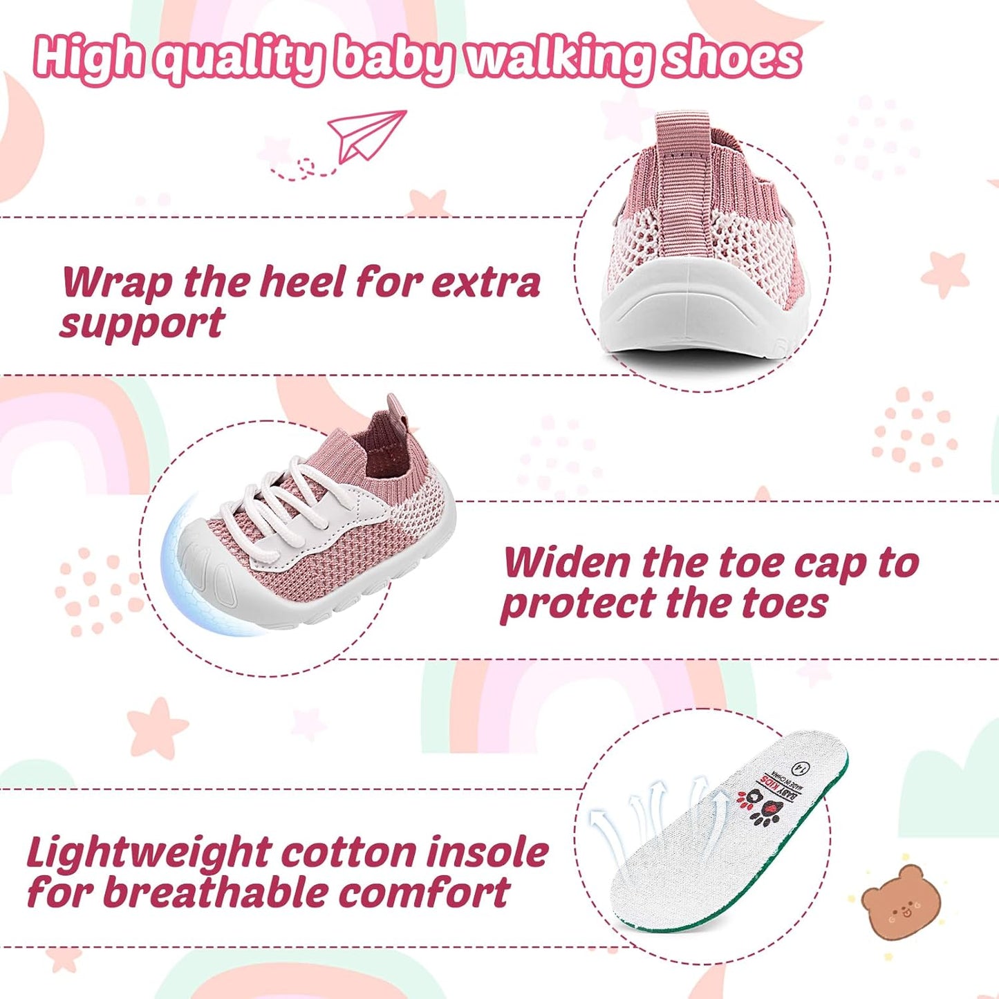 Charrost Toddler Baby Girl Boy First Walking Shoes Checkered Sneakers Sizes 3/4/5/6/7/8T. Soft, Cute,Flexible for First Walkers. Non-Slip, Slip On, Wide Toe Box Indoors Outdoors