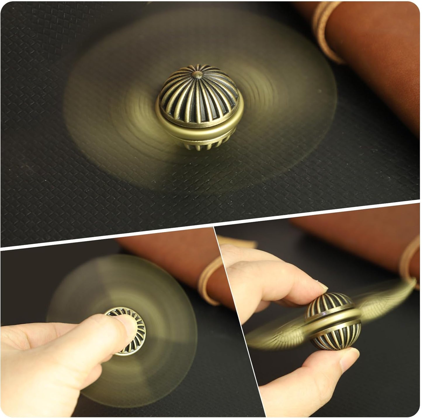 Brass Fidget Spinner Orb Anxiety Toy, Stress Relief Spin Fidgets Hand Bearing Tri Spinner for Kids Adults, Cool Ball Fingertip Gyro Spinning Top Novelty Gift for School Home Office (1PCS)