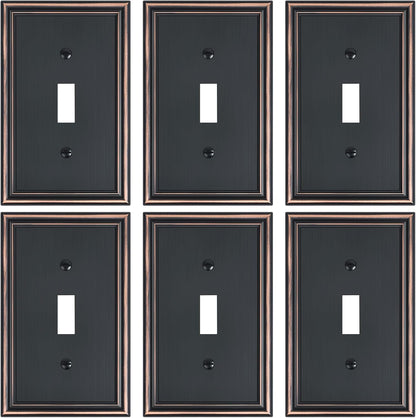 6-Pack Single Toggle Light Switch Cover Plate, Durable Solid Zinc Alloy Decorative Switch Plate Covers, Aged Bronze 1 Gang Wall Plate, Corrosion Resistant