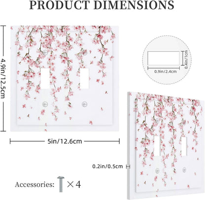 Decorative Switch Plates Sakura Plant Floral Pink Flowers 2 Gang Double Toggle Outlet Light Switch Cover Wall Plate Electrical Faceplate For Bed Room Living Room Decor